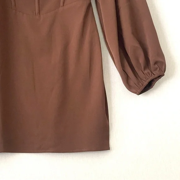 Princess Polly Lillie Long Sleeve Mini Dress Brown NWT - Picture 8 of 14